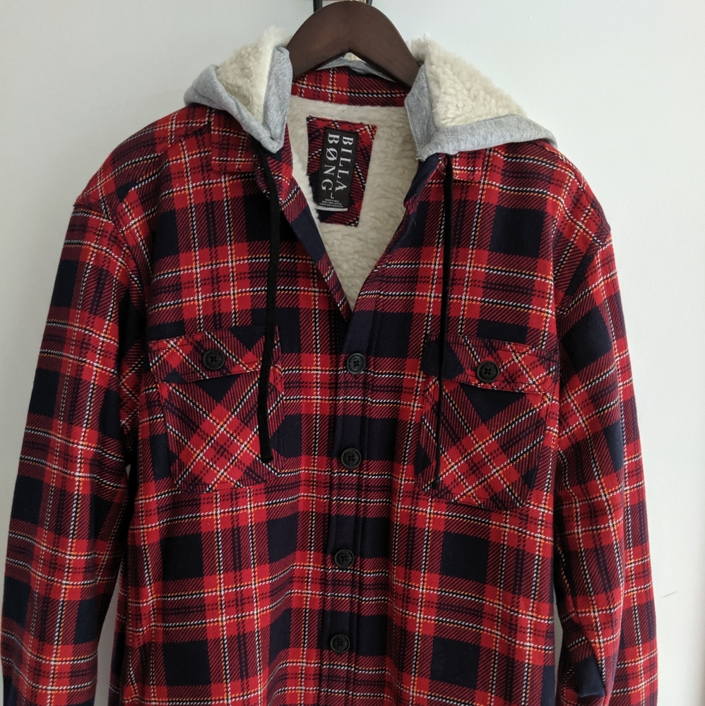 NWT Billabong Men's Flannel Jacket w/ Hood